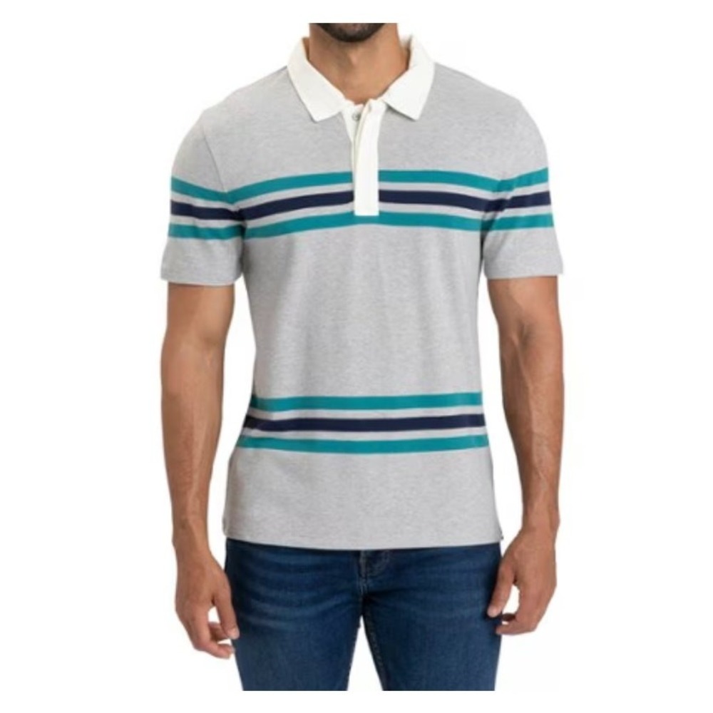 Threads 4 Thought Mens Gray Striped Contrast Collar Polo Shirt Large New